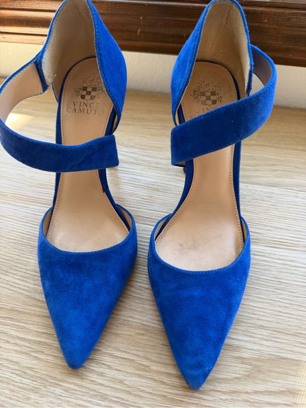 Vince Camuto Cobalt Blue Suede Pointed-Toe Ankle-Strap Heels